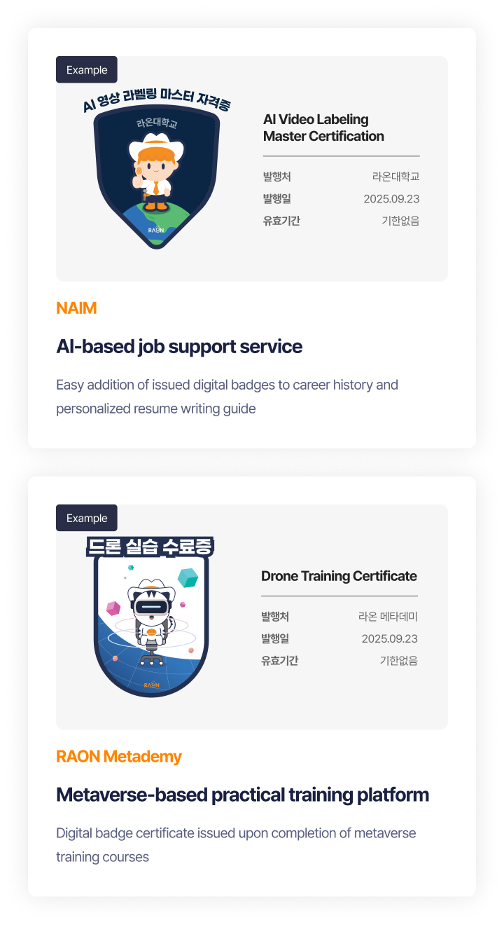 Sample digital badges on the OmniOne Badge Platform